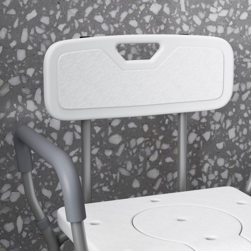 HOMCOM Height Adjustable Shower Chair with Arms and Back, Non-Slip Shower Stool, Bedside Commode with Detachable Bucket for Elderly, Seniors, Disabled, White