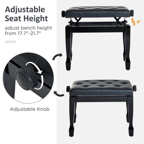 HOMCOM Faux Leather Piano Stool Height Adjustable Keyboard Bench Dressing Table Seat 64(L) x 35(W) x 45/55(H)cm, Black