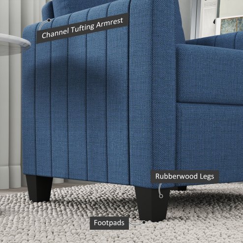 HOMCOM Armchair, Channel Tufted Modern Fabric Accent Chair, Comfy Upholstered Reading Lounge with Spring Cushion, Back Pillow, for Living Room, Bedroom, Office
