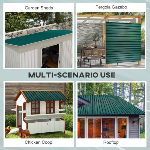 Outsunny Corrugated Roofing Sheets, Pack of 12, Galvanised Metal Roofing Sheets for Greenhouse, Garage, Storage Shed, Carport, 129 x 45cm, Green