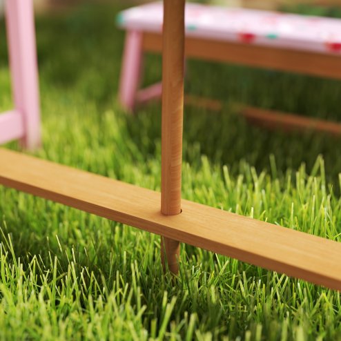 AIYAPLAY Kids Picnic Table, Wooden Children Garden Table and Bench Set with Removable & Foldable Umbrella, Cushions, Storage Boxes, Flamingo Theme Outdoor Furniture for Boys Girls, Pink