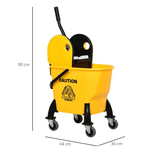 HOMCOM 26L Mop Bucket with Wringer, Mop Bucket on Wheels with Carry Handle, Mop Holder, Plastic Body for Household, Yellow