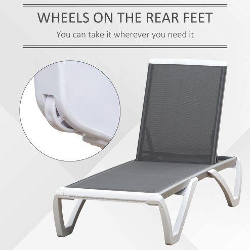 Outsunny Portable Outdoor Chaise Lounge Sun Lounger with Adjustable Back, Breathable Texteline, Light Grey