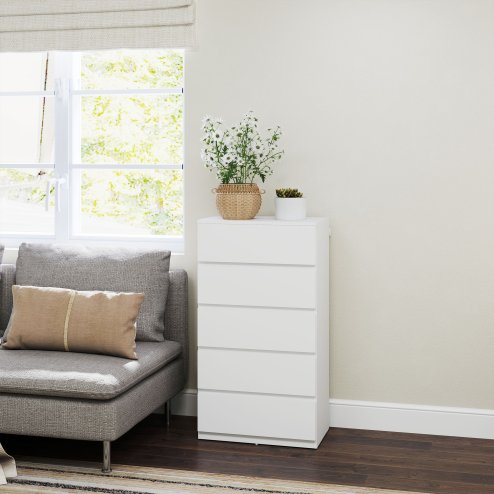 HOMCOM Chest of Drawers, 5 Drawers Storage Cabinet Floor Tower Cupboard for Bedroom Living Room, White