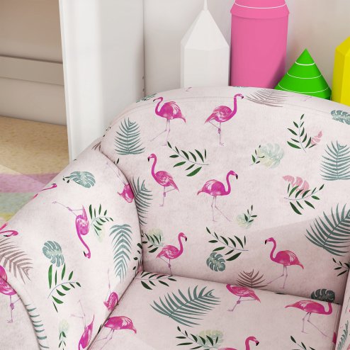 AIYAPLAY Kids Sofa Chair, Toddler Armchair with Flamingo Design, Wooden Frame, Upholstered Toddler Chair for Bedroom, Playroom, Kids Room - Pink