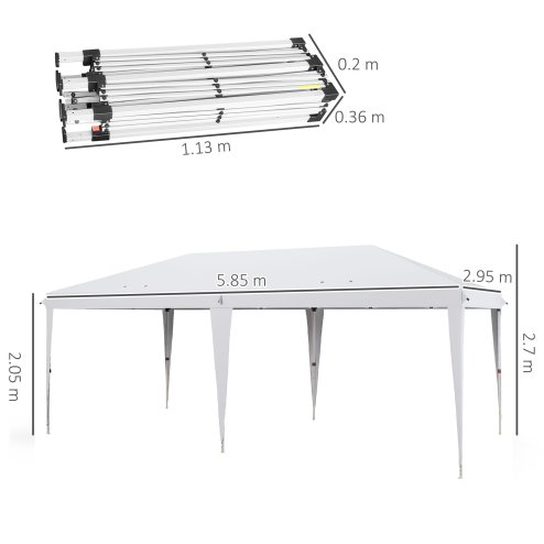 Outsunny Pop Up Gazebo 3 x 6m, Foldable Canopy Tent, Height Adjustable Wedding Awning Canopy w/ Carrying Bag, White