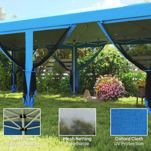 Outsunny 3 x 6m Pop Up Gazebo, Outdoor Canopy Shelter, Marquee Party Wedding Tent with 6 Mesh Walls and Carry Bag, Blue