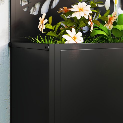 Outsunny Metal Garden Bed with Trellis, Wall Mounted or Freestanding Raised Planter with Privacy Panel, Twig and Leaf Cut-out Privacy Screen with Planter Box for Climbing Plants, Flowers, Vegetables