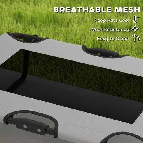 PawHut Raised Dog Bed, Portable Elevated Pet Cot with Breathable Mesh for Indoor Outdoor, for Small Medium Dogs, 75 x 51 x 18 cm, Light Grey