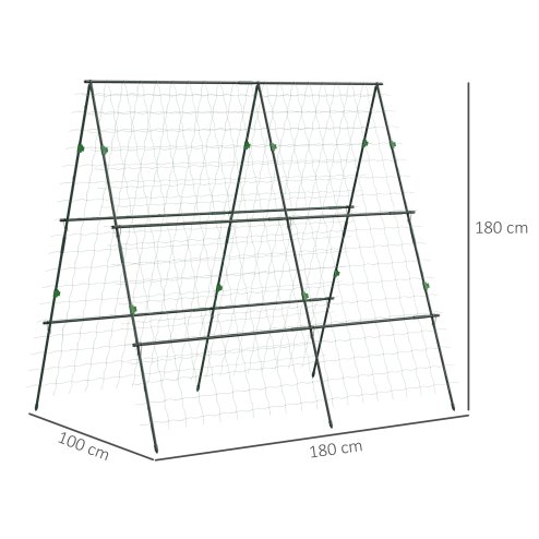 Outsunny Garden Cucumber Trellis for Climbing Plants, A-Frame Trellis Plant Support with Climbing Net, DIY Adjustable Cucumber Support Frame for Raised Bed, Vegetables, Flowers, Fruit, Green