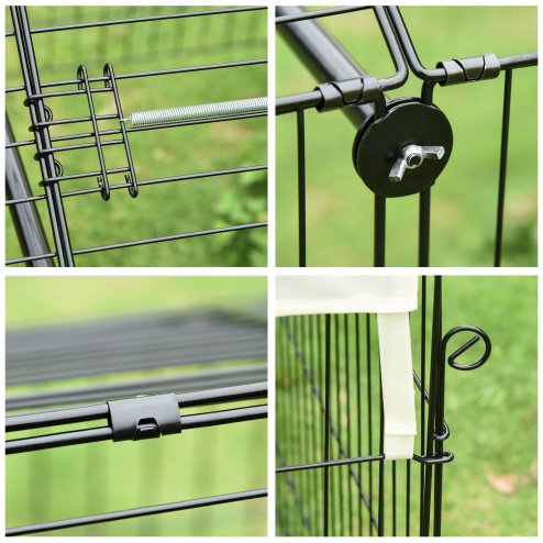 PawHut Rabbit Run Playpen, Guinea Pig Cage with Pitched Roof, Sun Protection Cover, 220 x 103 x 103 cm, Metal Enclosure for Small Animals, Chickens, Ferrets, Beige