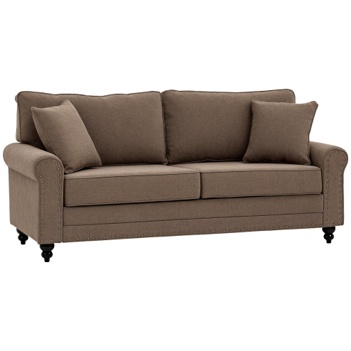 HOMCOM 3 Seater Sofa, Fabric Couch with Rubber Wood Legs, 3 Seater Settee with Extra Padded Cushions and Pillows for Living Room, 196W x 80.5D x 89H cm