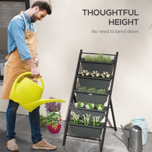 Outsunny Vertical Raised Garden Bed with 5 Removable Tray, Indoor Outdoor Elevated Plant Stand Grow Container for Vegetable Flowers Herbs, Charcoal Grey