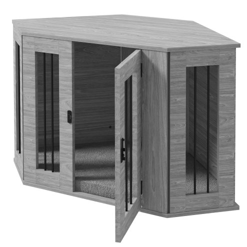PawHut Dog Crate Furniture, Side Table Dog Kennel with Cushion, Large Door, for Medium Dogs - Grey