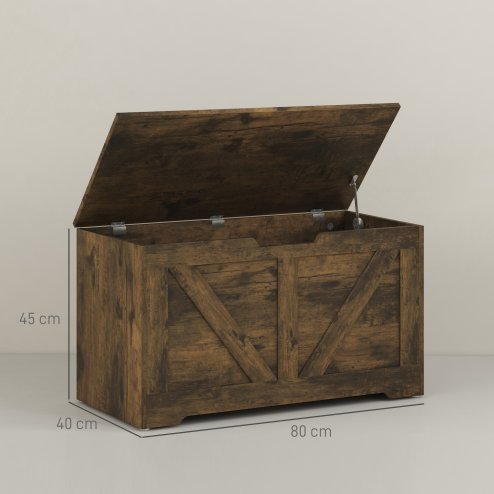 HOMCOM 100L Storage Chest, Storage Trunk with 2 Safety Hinges and U-shaped Cut-out Pull, Organiser Box for Living Room, Entryway, 80 x 40 x 45 cm, Rustic Brown