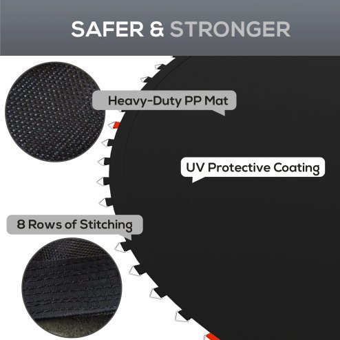 SPORTNOW Trampoline Replacement Mat with Eight Rows of Stitching, Spring Pull Tool, 54 V-Hooks, for 10ft Trampoline, Using 14cm Springs, Trampoline Jumping Mat, Black