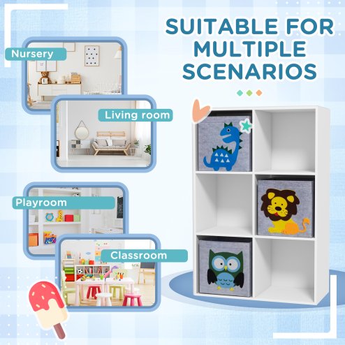 ZONEKIZ Toy Organiser, Children Storage Boxes with Three Non-Woven Fabric Drawers, Kids Toy Box Organiser Shelf for Bedroom, Playroom, Nursery - White