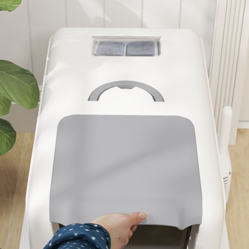 PawHut Stainless Steel Cat Litter Box, Extra Large Metal Cat Litter Tray with Lid, Scoop, Filter Bags, White