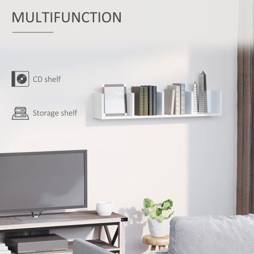 HOMCOM Wall Mount 84 CD / 56 DVD/Blu-ray/ Media Storage Rack 4 Cubes Wooden Shelf Organizer Unit Bookcase Display