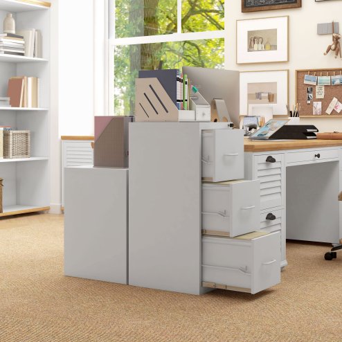 HOMCOM 3 Drawer Filing Cabinet, Vertical File Cabinet with Adjustable Hanging Bar for A4 and Letter Size, Steel Printer Stand for Home Office, Cream White