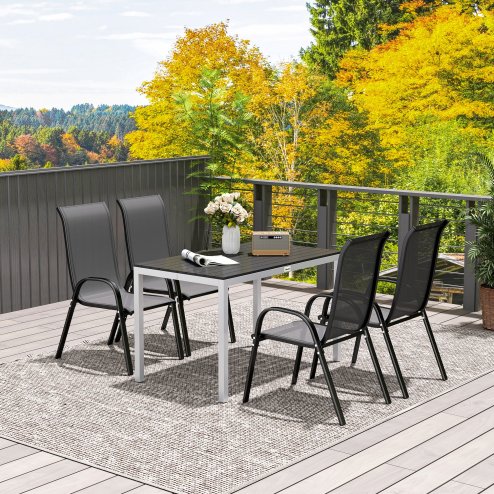 Outsunny Garden Dining Table for 4-6, 120 x 70 cm Outdoor Patio Table with Rust-Resistant Aluminium Frame, Easy Maintenance Slatted Top for Patio, Terrace, Balcony, Black