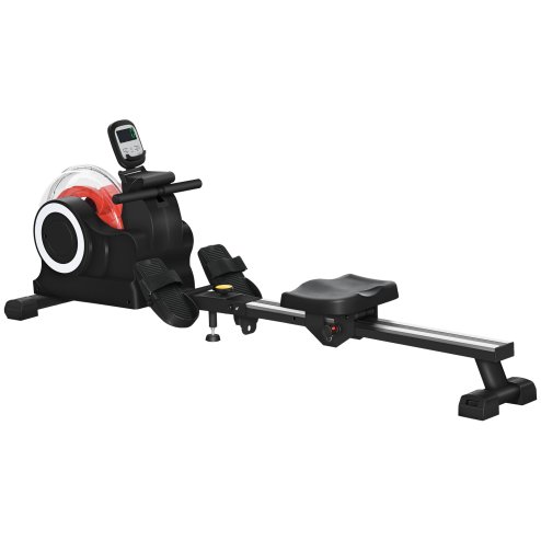 SPORTNOW Foldable Rowing Machine, Water Rowing Machine for Home Gym, 150kg Weight Capacity Portable Rower with LCD Monitor, Wheels and Tablet Holder for Cardio Training, Black