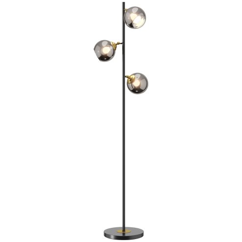 HOMCOM 3-Light Floor Lamp for Living Room with Glass Global Lampshade, Modern Standing Lamp for Bedroom, Bulb not Included, Grey