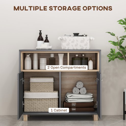 HOMCOM Bathroom Cabinet, Bathroom Storage Unit, Bathroom Storage Cabinet with Open Compartments and Double Doors