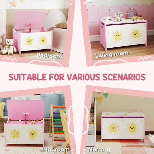 AIYAPLAY Toy Box with Lid, Toy Chest with Safety Hinges for Kids Boys Girls, Kids Storage Box for Living Room, Playroom, Nursery, Bedroom, Pink