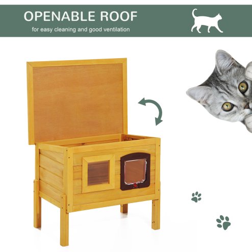 Pawhut Garden Wooden Cat House Outdoor Pet Play Home Waterproof Roof Kitty Shelter Kennel w/ith Door & Window