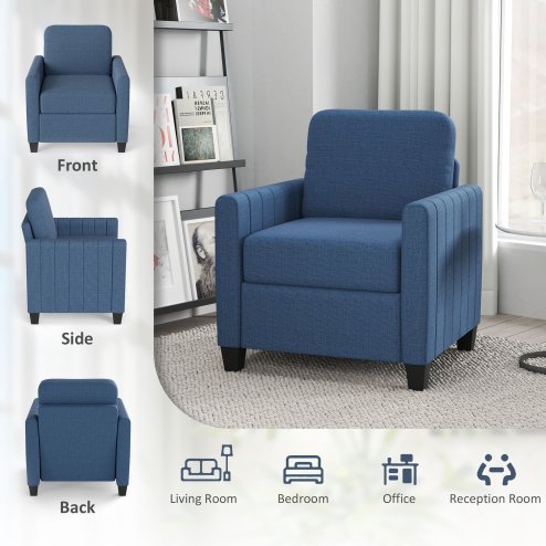 HOMCOM Armchair, Channel Tufted Modern Fabric Accent Chair, Comfy Upholstered Reading Lounge with Spring Cushion, Back Pillow, for Living Room, Bedroom, Office