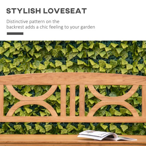 Outsunny 2-Seater Chair, Wooden Garden Bench, Outdoor Patio Loveseat for Porch, Natural
