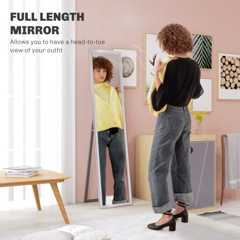 HOMCOM Full Length Mirror, 37 x 157cm Wall Mounted, Leaning, Free Standing Mirror, Framed Full Body Mirror for Living Room, Bedroom, Silver