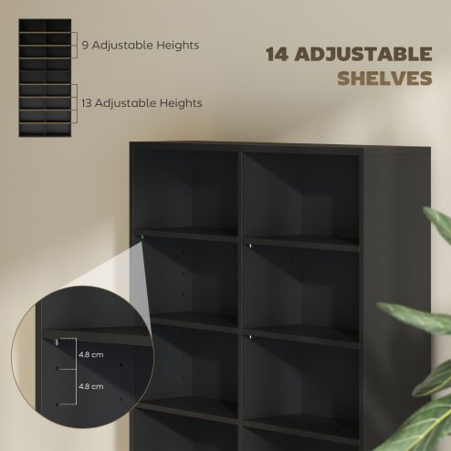 HOMCOM 640 CD/360 DVD Storage Unit, Blu-ray Media Storage Shelf with 18 Compartments and 14 Adjustable Shelves, CD Tower for Living Room, Bedroom, Office