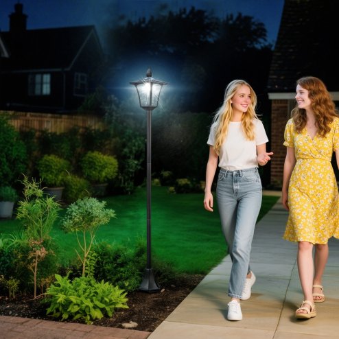 Outsunny Outdoor Garden Solar Post Lamp Sensor Dimmable LED Lantern Bollard Pathway 1.6M Tall - Black