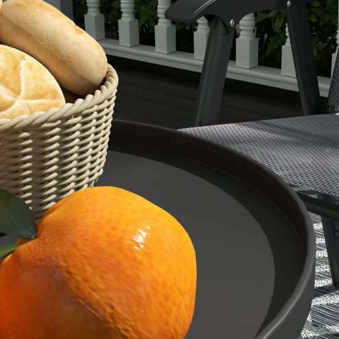 Outsunny Round Garden Table, 2-Tier Small Side Table, Metal Patio Table Coffee Table Dining Table for Porch Deck Balcony, Black