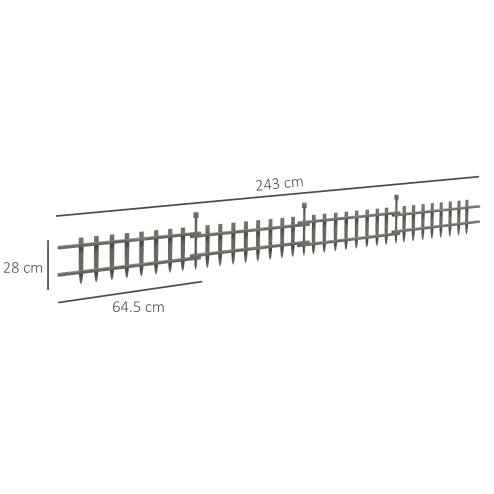 Outsunny Decorative Garden Fencing, 4PCs Outdoor Fence Panels, Wooden Landscape Flower Bed Border Edging, Grey