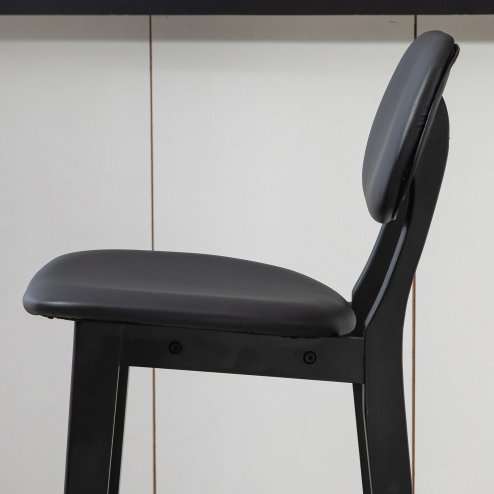 HOMCOM Bar Stools Set of 2, Breakfast Bar Chairs, PU Leather Upholstered Kitchen Stools with Backs, Footrests and Solid Wood Legs, Black
