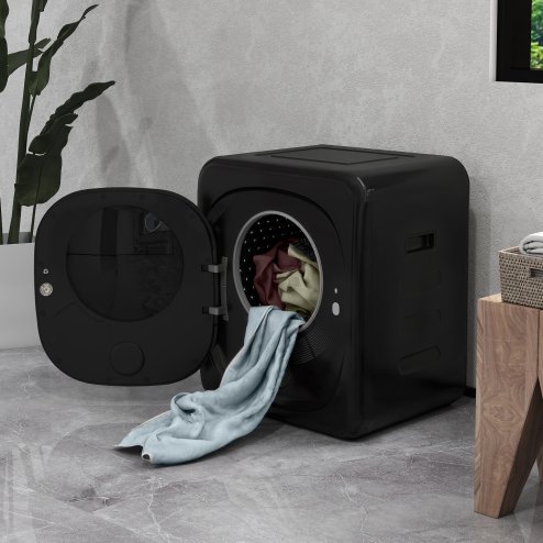 HOMCOM 4kg Vented Tumble Dryer with Deodorize, Smart Mode, 800W Compact Tumble Dryer with Stainless Steel Tub, Front Load, for Flat, Home, RVs, Black