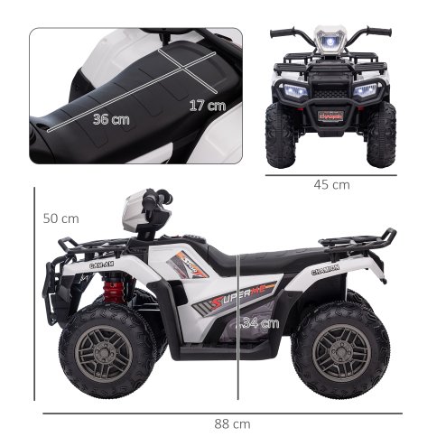 HOMCOM 12V Electric Quad Bike for Kids, Ride-On Car w/ Forward, Reverse Functions, Music, LED Headlights, for Ages 3-5 Years - White