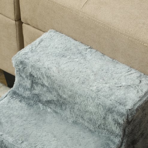 PawHut Dog Steps for Sofa, 3 Steps Dog Stairs, Pet Stairs, with Washable Plush Cover, for Small Breeds, Cats - Light Grey