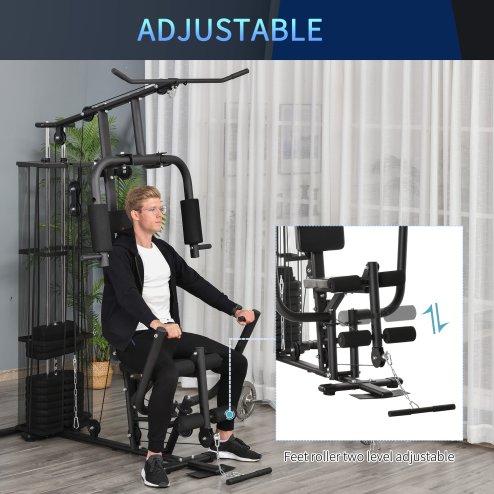 HOMCOM Multi Gym Workout Station, 45Kg Weight Stack Training System, Full Body Fitness for Home Gym, Black