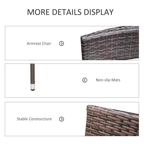 Outsunny 4 Pieces Outdoor PE Rattan Dining Chairs Set with Cushion, Garden Armchair with Armrests, High Backrest, Metal Frame Patio Wicker Furniture, Deep Coffee