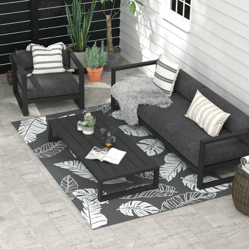 Outsunny Reversible Outdoor Rug with Carry Bag, Waterproof Plastic Straw Mat for Garden, Deck, RV, Picnic, Beach, Camping, 182 x 274cm, Grey and White