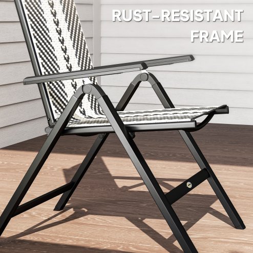 Outsunny Rattan Folding Chair Outdoor, 5-Position Adjustable Wicker Garden Dining Chair with High Backrest, Wide Armrest, for Patio, Terrace, Balcony, Black