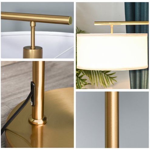 HOMCOM Floor Lamp, Modern Standing Light with Linen Lampshade, Round Base for Living Room, Bedroom, Dining Room, 153cm, Gold and White