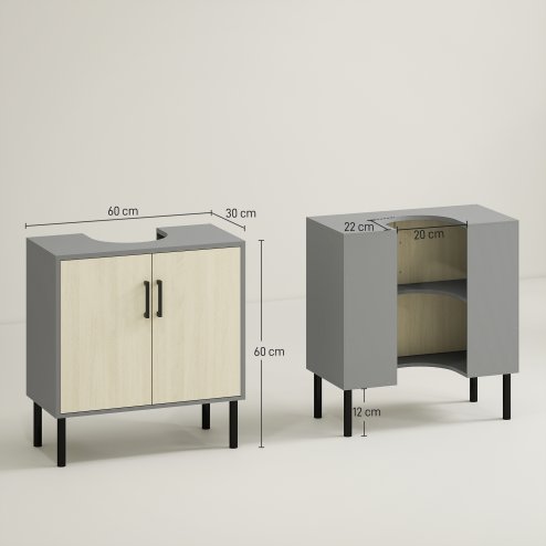 kleankin Under Sink Cabinet, Bathroom Sink Cabinet, Floor Basin Storage Cupboard with Double Doors and Shelf, 60 x 30 x 60 cm, Natural Tone