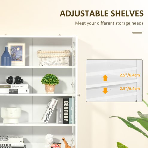 HOMCOM Modern Bookcase with Glass Doors, Display Storage Cabinet with Adjustable Shelves for Living Room, Study, Office