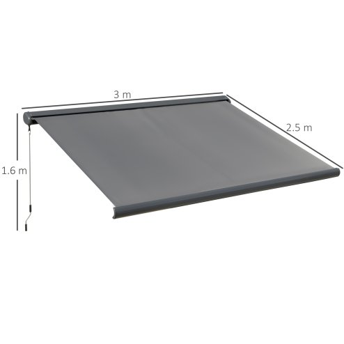 Outsunny 3 x 2.5m Electric Awning with Remote Controller, Aluminium Frame DIY Retractable Awning, UV50+ Sun Shade Canopy for Garden Patio Deck Door Window, Grey