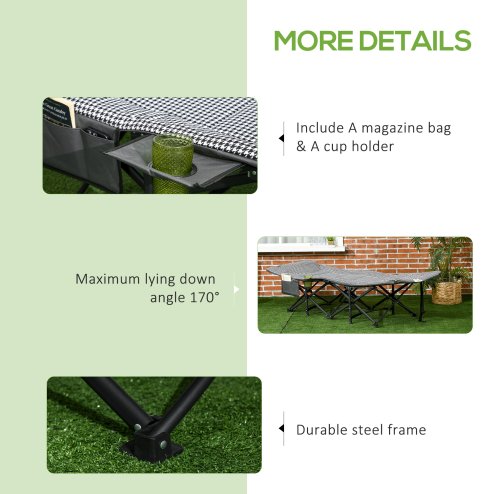 Outsunny Camping Bed for Adults, Single Folding Camp Bed, Padded Portable Camping Cot for Sleeping, with Carry Bag, Side Pocket and Cup Holder for Outdoor, Travel, Fishing, Black